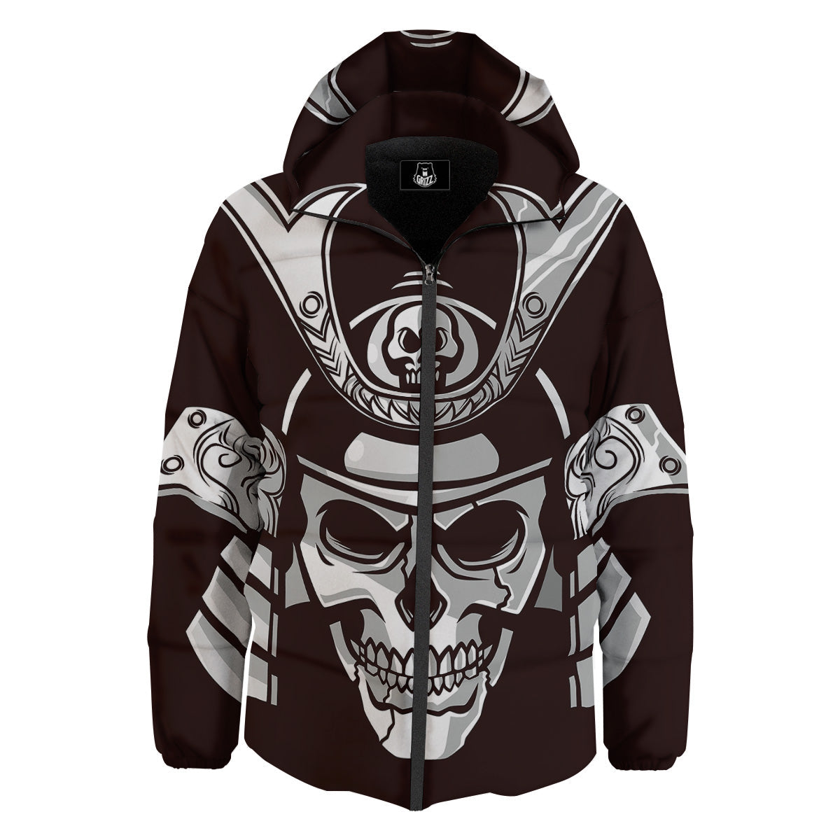 Mask Black Samurai Print Down Jacket-grizzshop