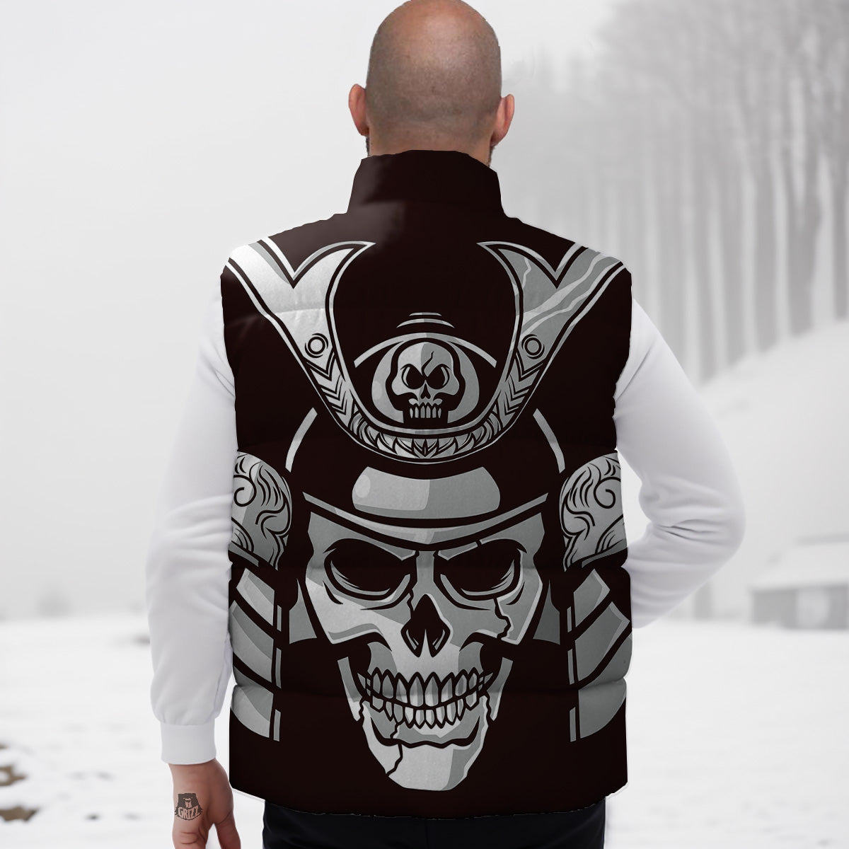 Mask Black Samurai Print Down Vest