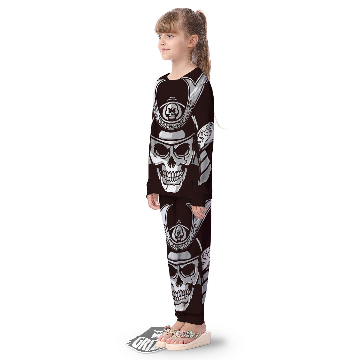 Mask Black Samurai Print Kid's Pajamas-grizzshop