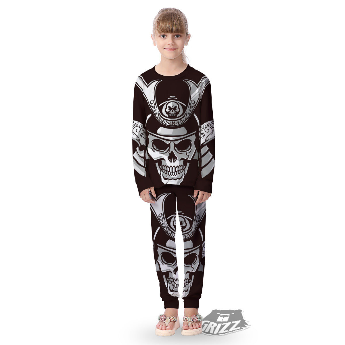 Mask Black Samurai Print Kid's Pajamas-grizzshop
