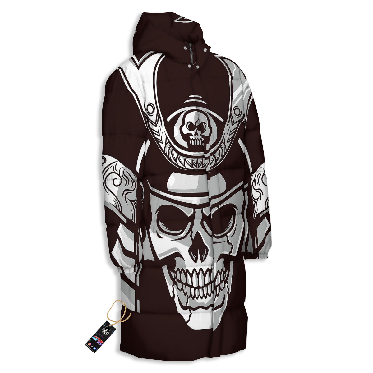 Mask Black Samurai Print Long Down Jacket-grizzshop