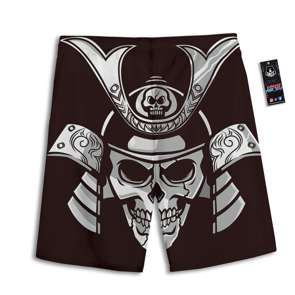 Mask Black Samurai Print Men's Athletic Shorts