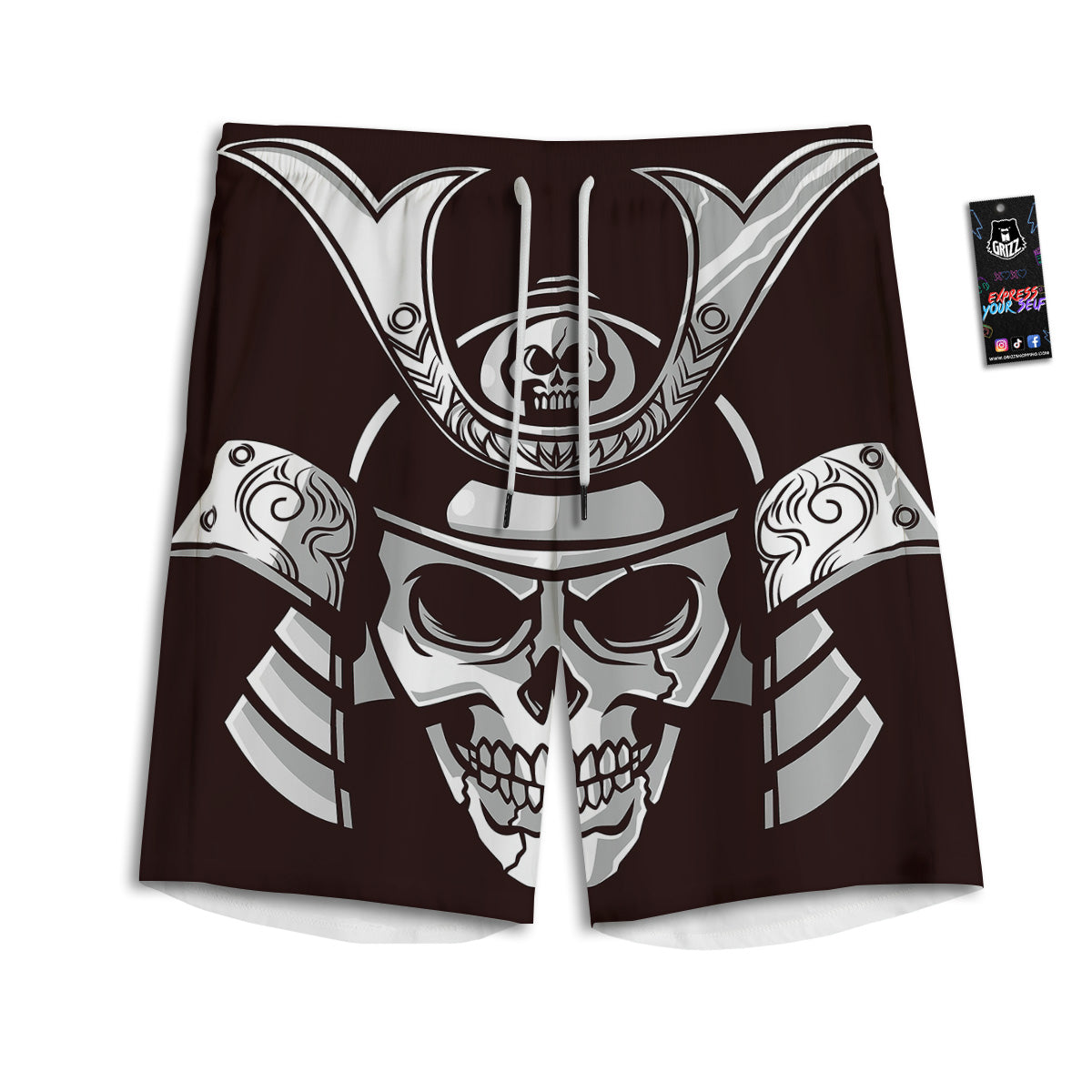 Mask Black Samurai Print Men's Athletic Shorts