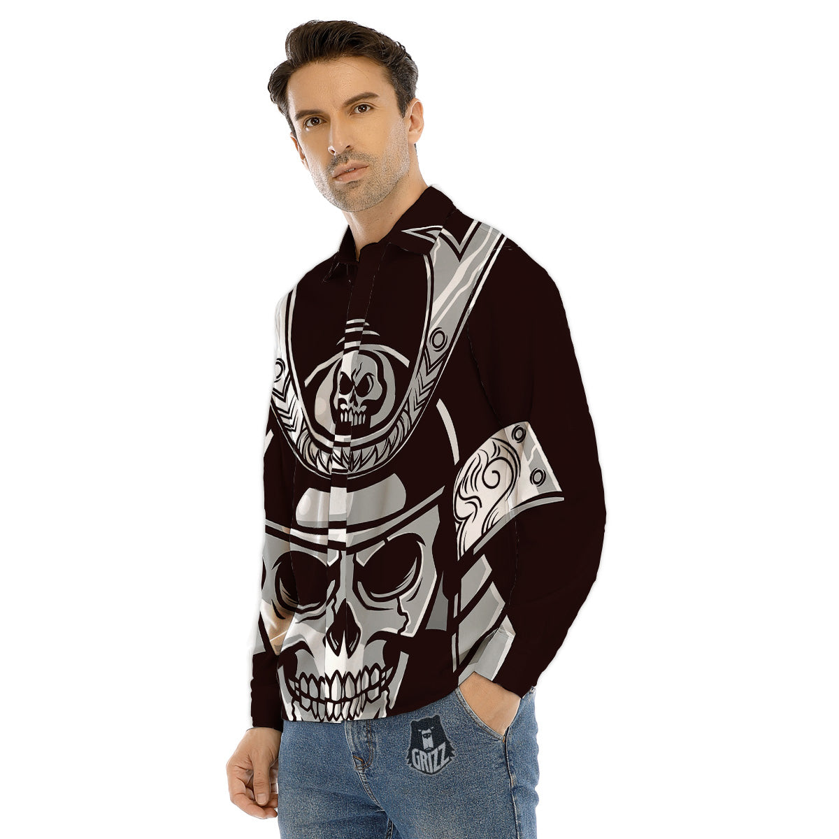 Mask Black Samurai Print Men's Dress Shirts-grizzshop