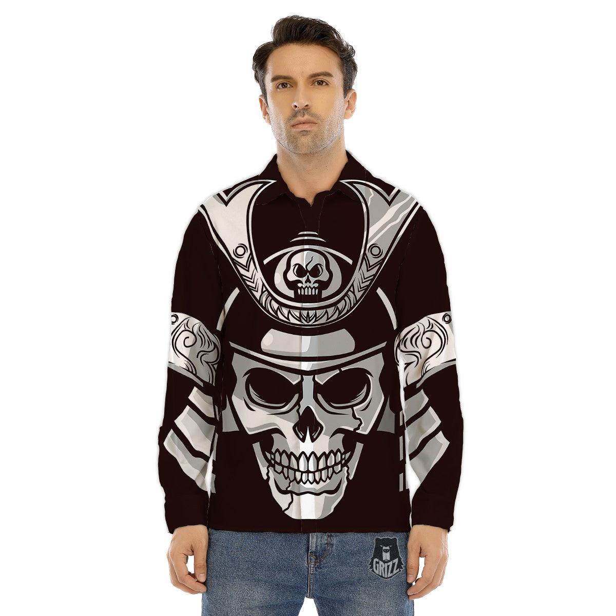 Mask Black Samurai Print Men's Dress Shirts-grizzshop