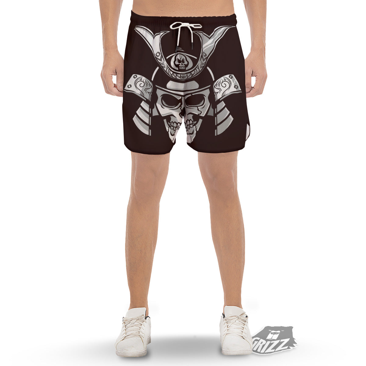 Mask Black Samurai Print Men's Gym Shorts-grizzshop