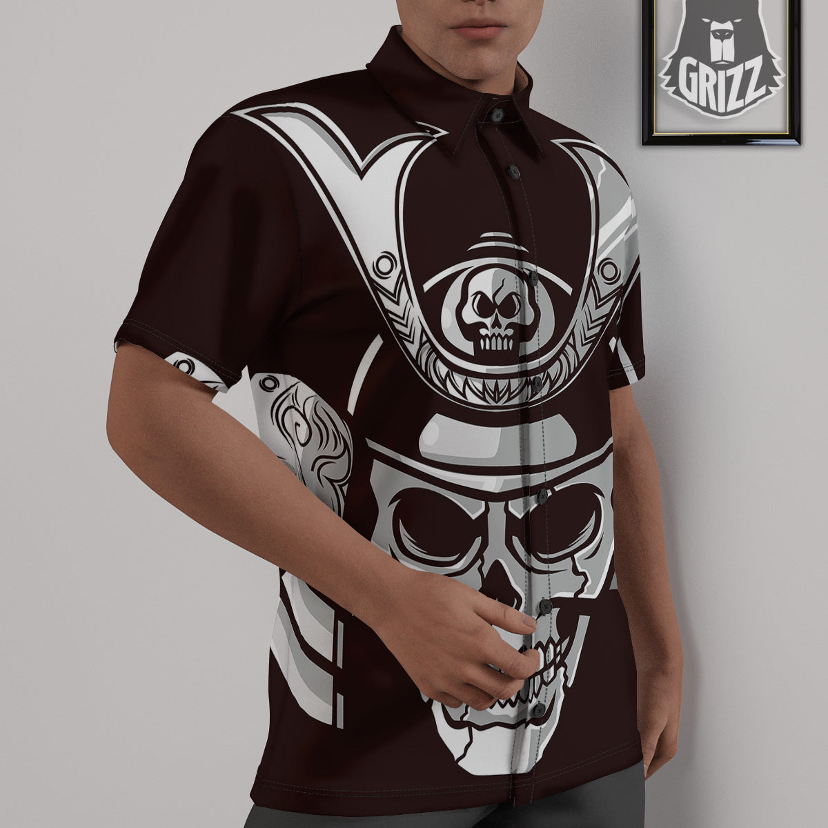 Mask Black Samurai Print Untucked Shirts-grizzshop