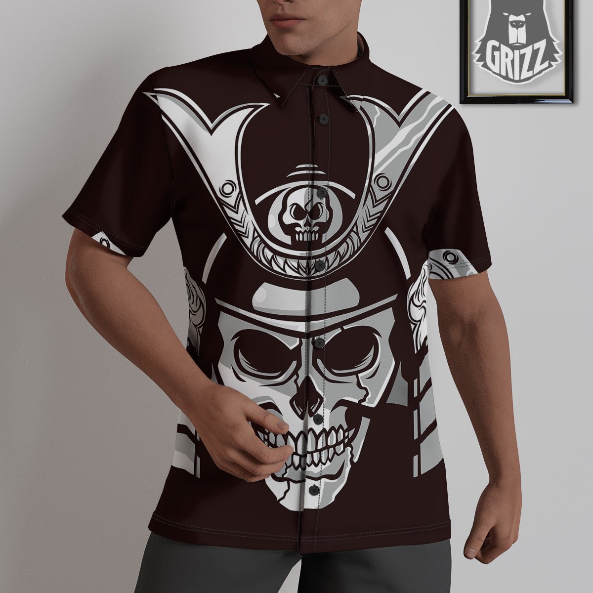 Mask Black Samurai Print Untucked Shirts-grizzshop