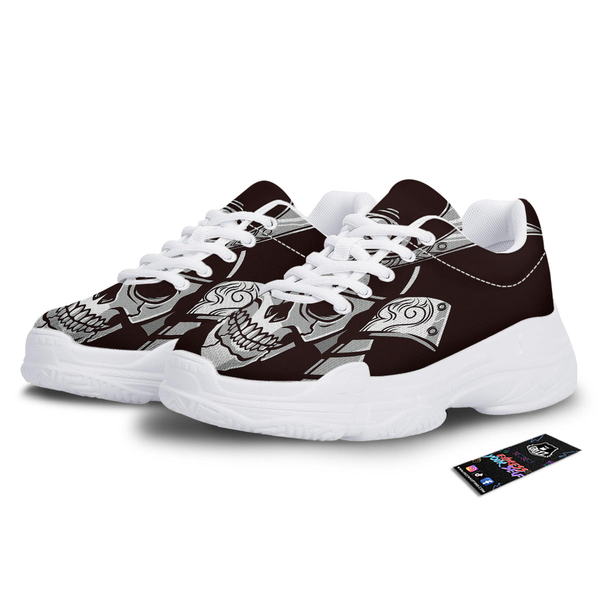 Mask Black Samurai Print White Chunky Shoes-grizzshop