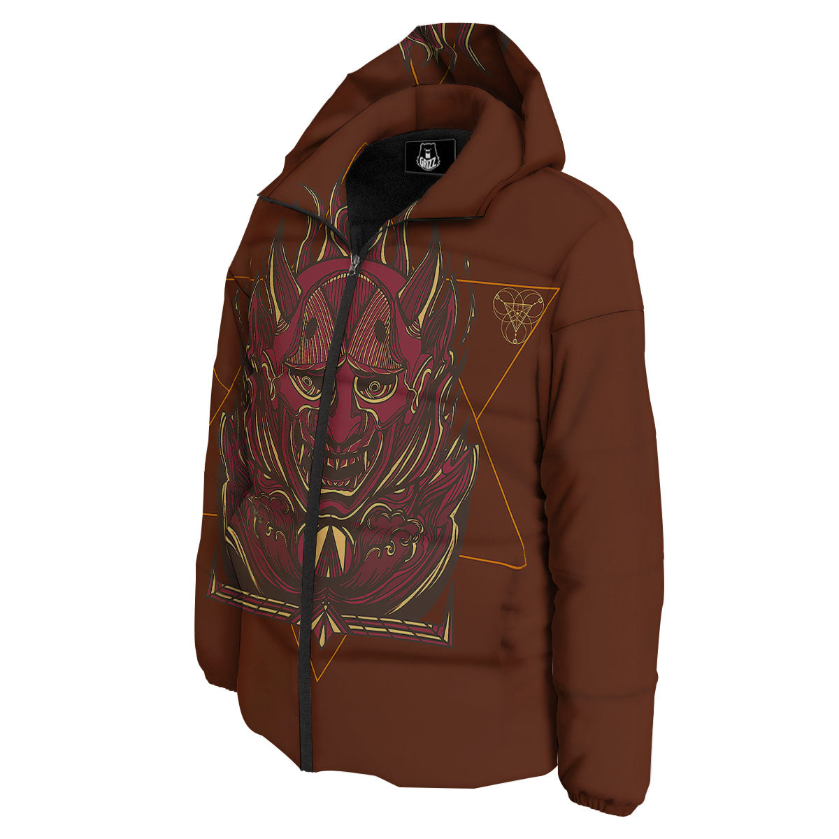 Mask Geometric Samurai Print Down Jacket-grizzshop