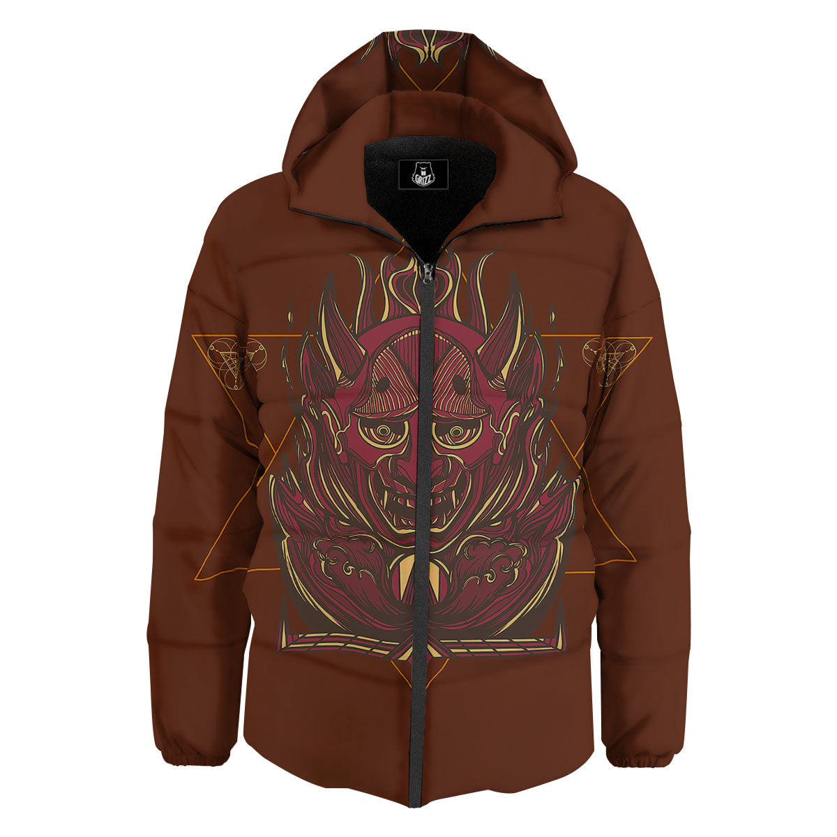 Mask Geometric Samurai Print Down Jacket-grizzshop
