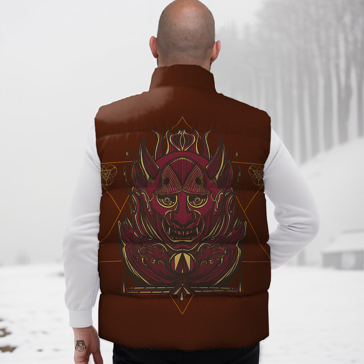Mask Geometric Samurai Print Down Vest