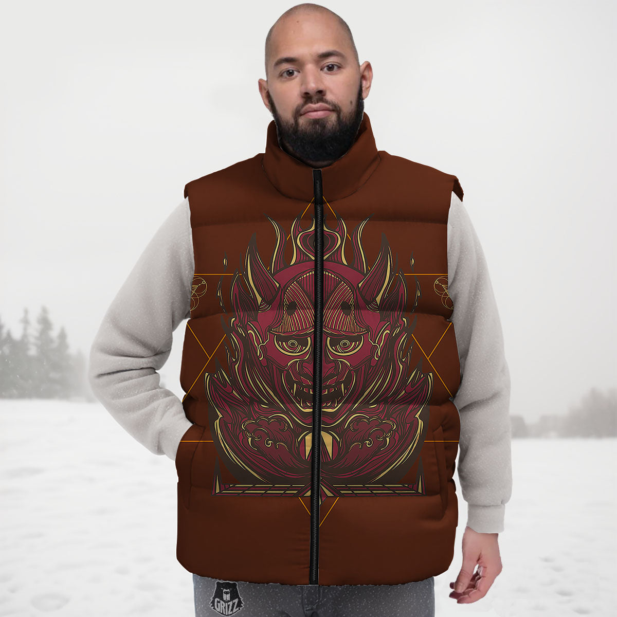 Mask Geometric Samurai Print Down Vest