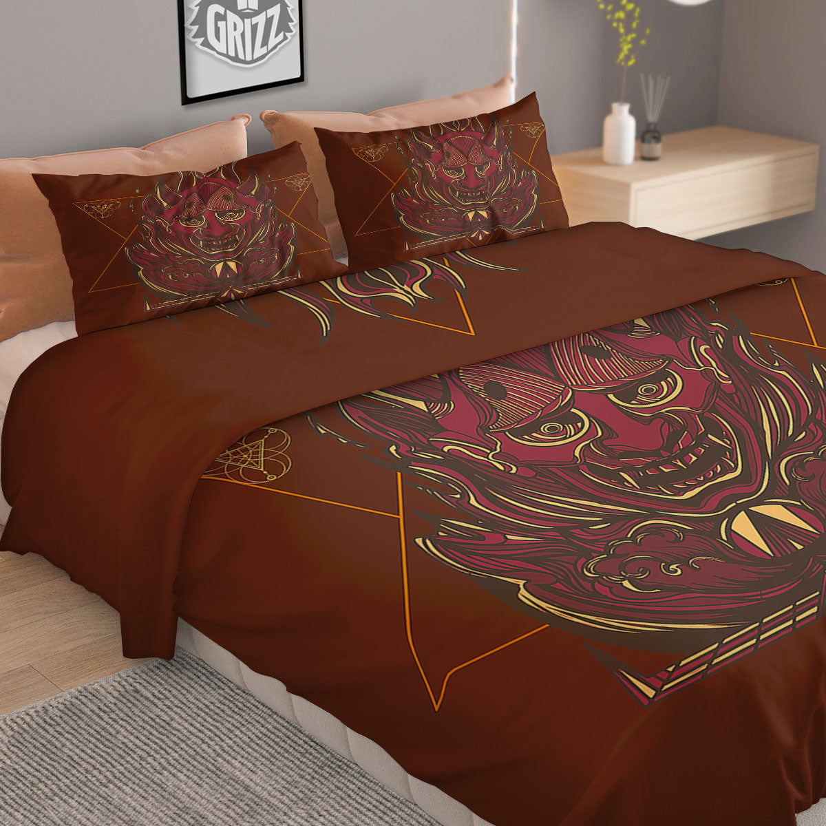Mask Geometric Samurai Print Duvet Cover Bedding Set