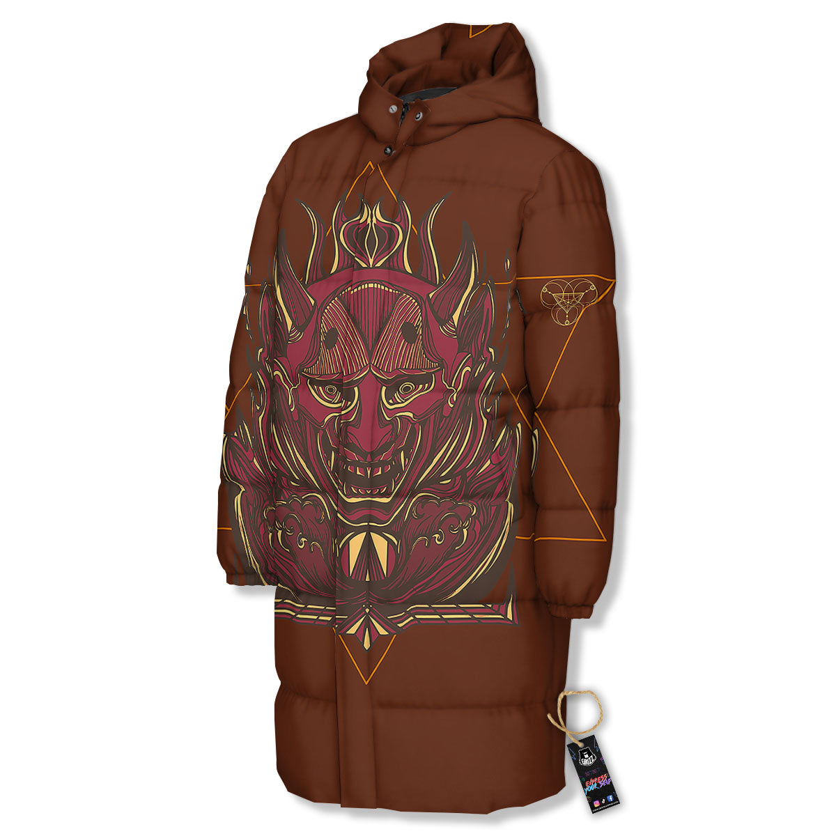 Mask Geometric Samurai Print Long Down Jacket-grizzshop