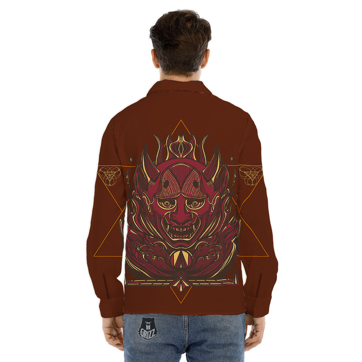 Mask Geometric Samurai Print Men's Dress Shirts-grizzshop