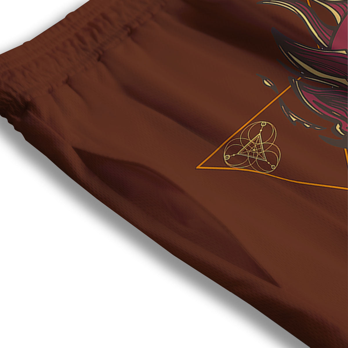 Mask Geometric Samurai Print Mesh Shorts