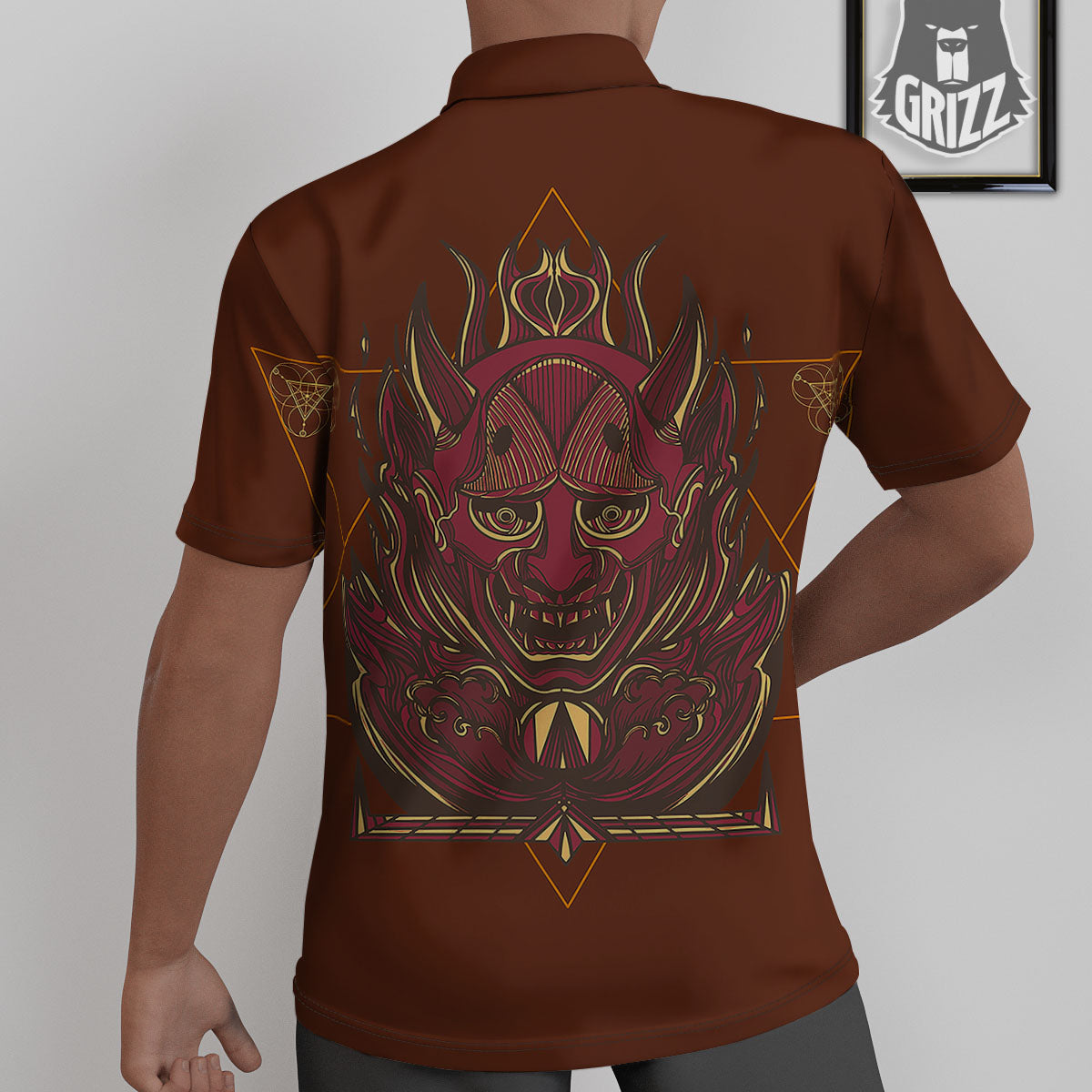 Mask Geometric Samurai Print Untucked Shirts-grizzshop