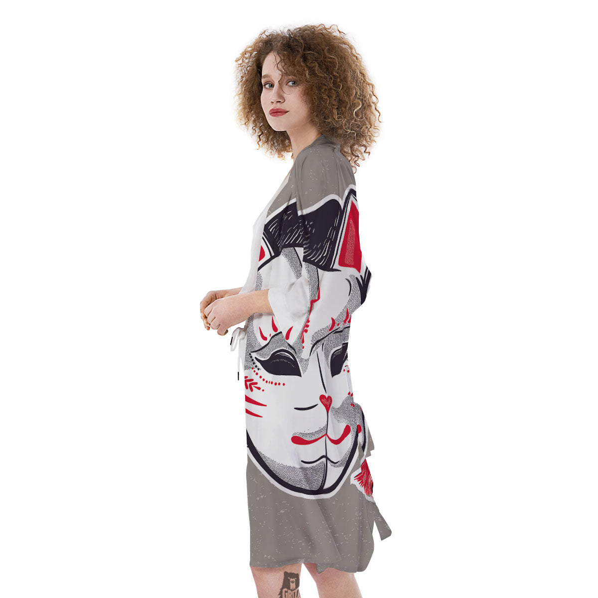 Mask Japanese Fox Print Kimono-grizzshop