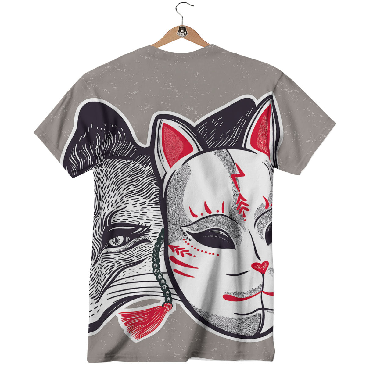 Mask Japanese Fox Print T-Shirt-grizzshop
