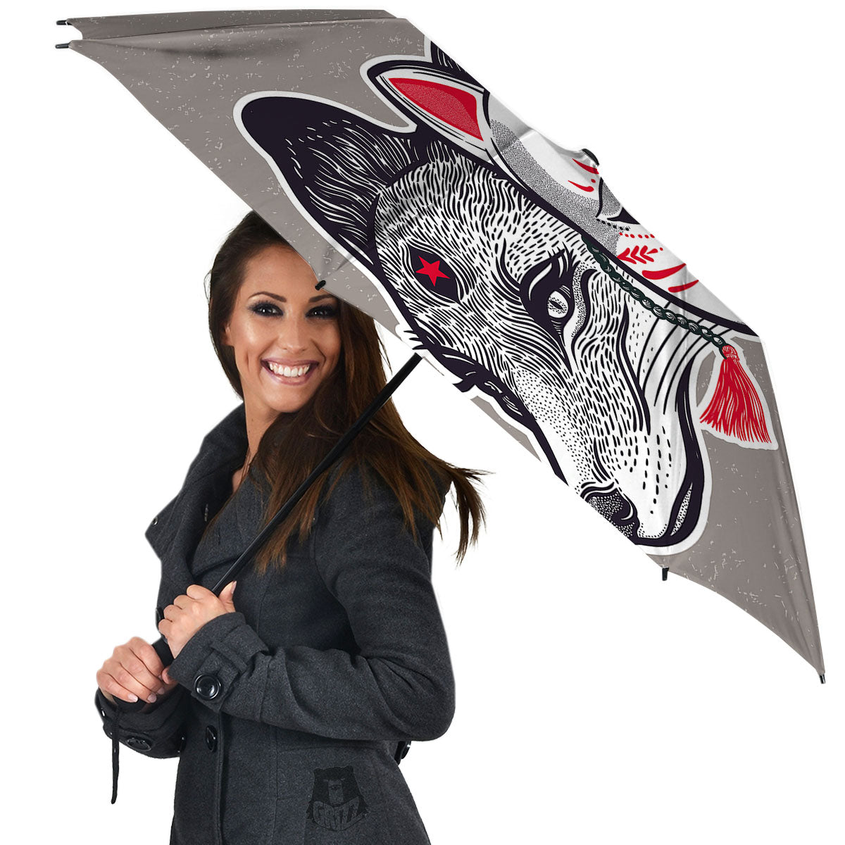 Mask Japanese Fox Print Umbrella-grizzshop