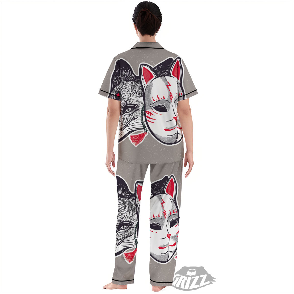Mask Japanese Fox Print Women's Pajamas Set-grizzshop