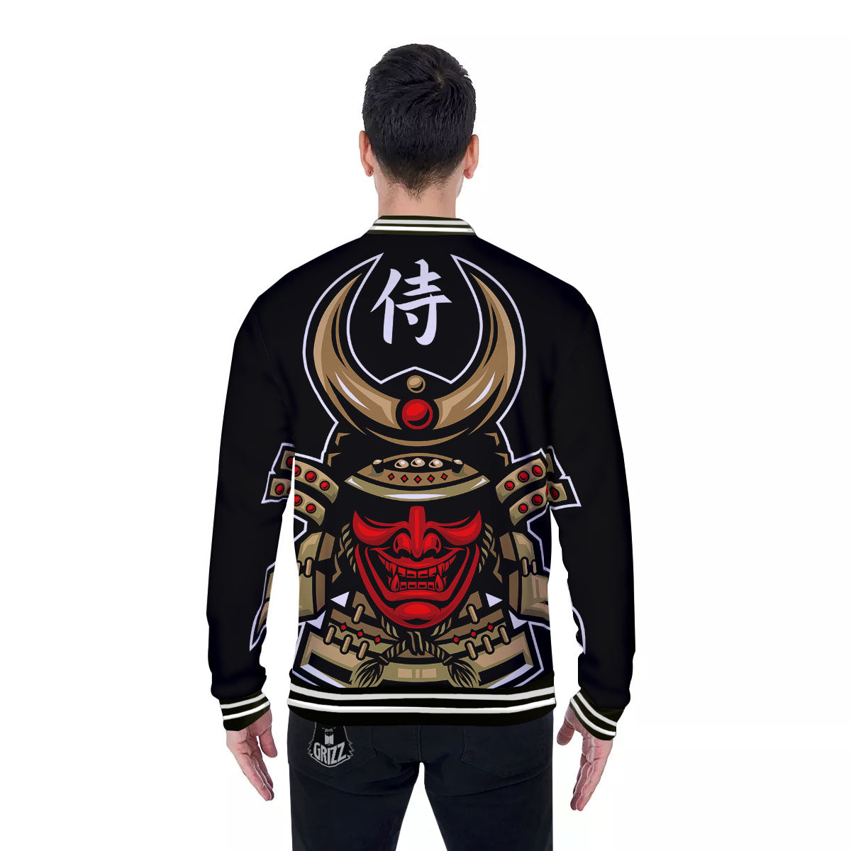 Mask Japanese Samurai Print Baseball Jacket-grizzshop