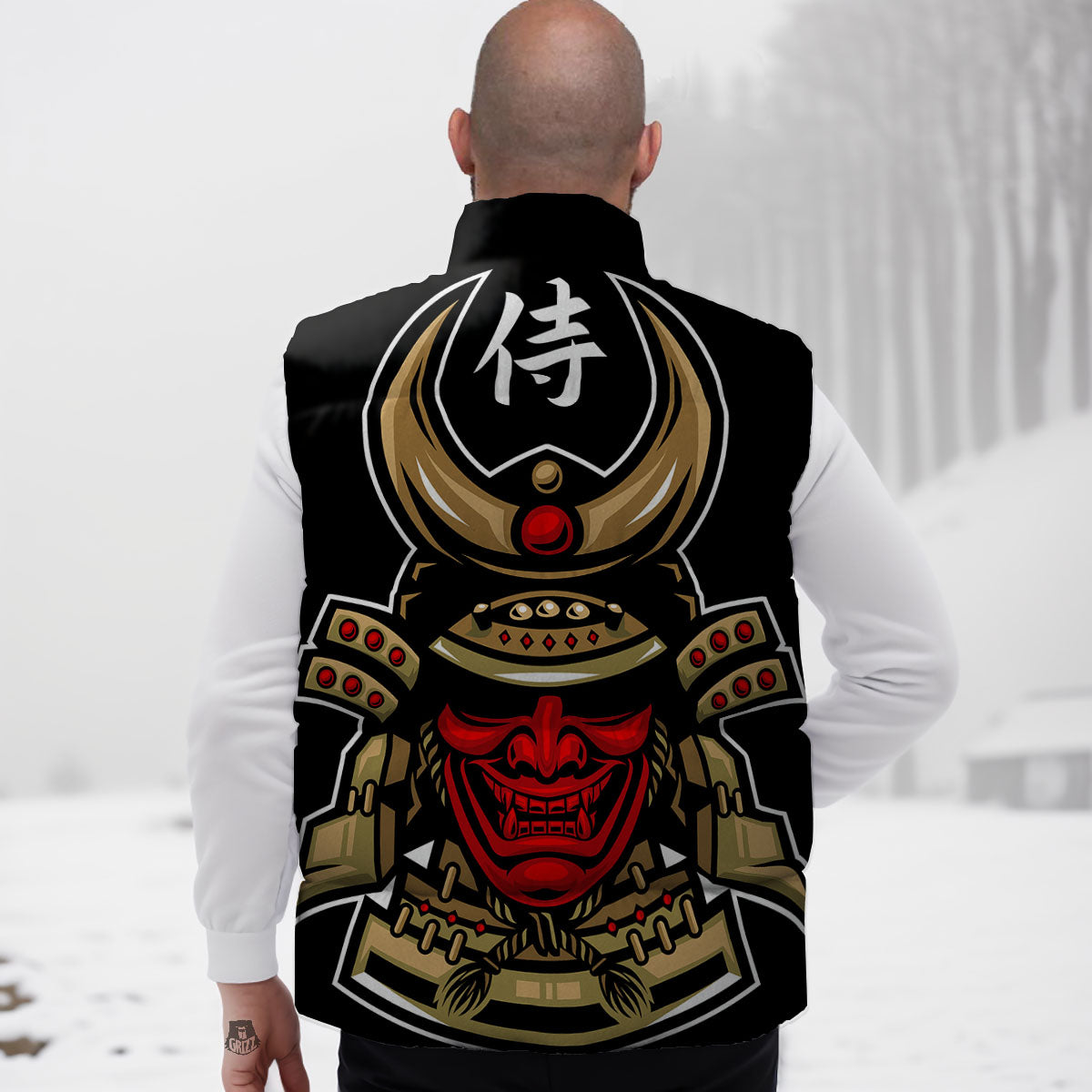 Mask Japanese Samurai Print Down Vest