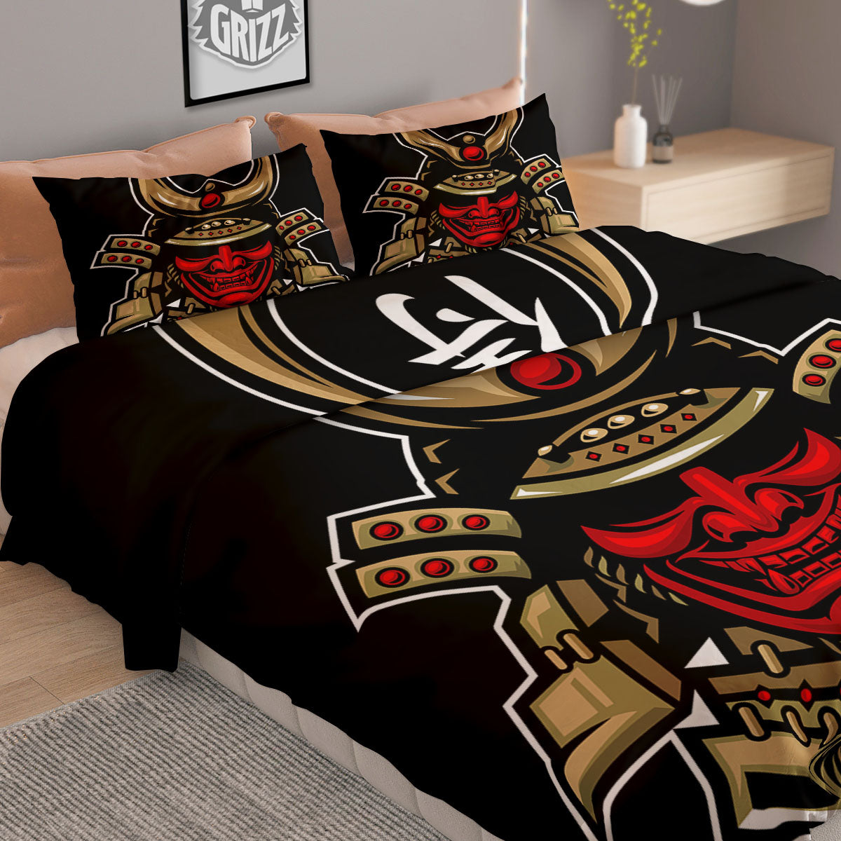 Mask Japanese Samurai Print Duvet Cover Bedding Set