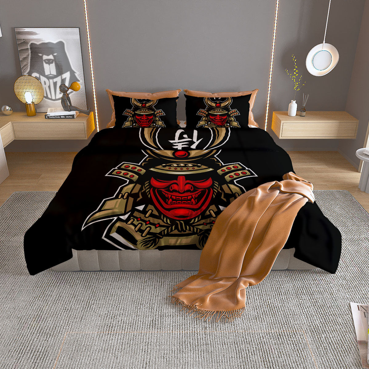 Mask Japanese Samurai Print Duvet Cover Bedding Set