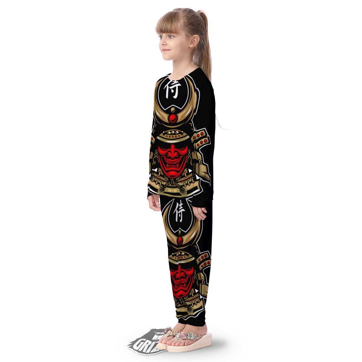 Mask Japanese Samurai Print Kid's Pajamas-grizzshop