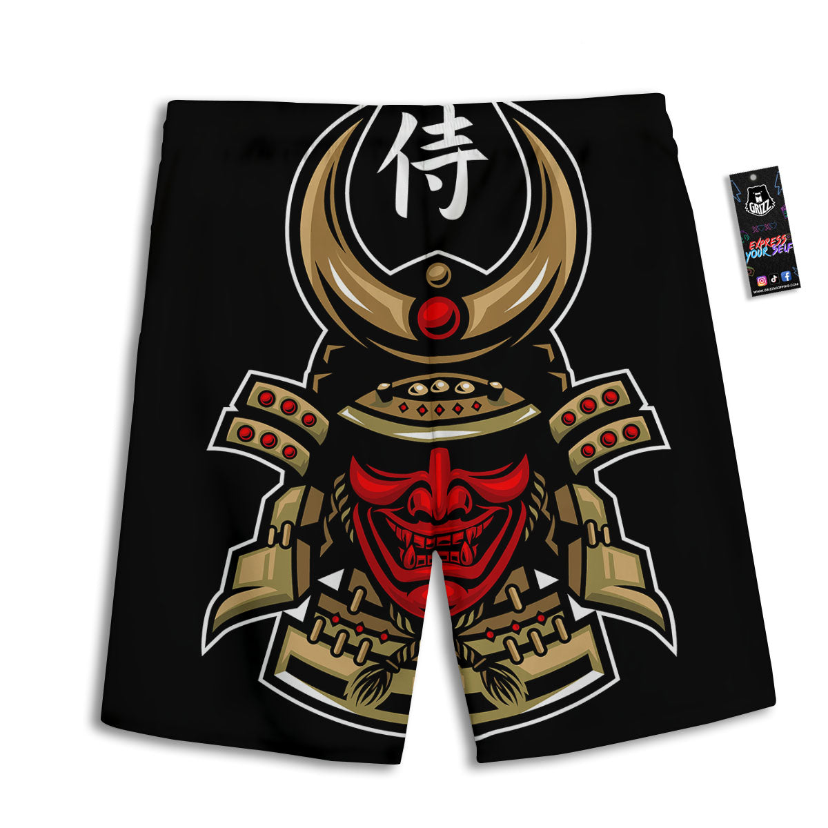 Mask Japanese Samurai Print Men's Athletic Shorts
