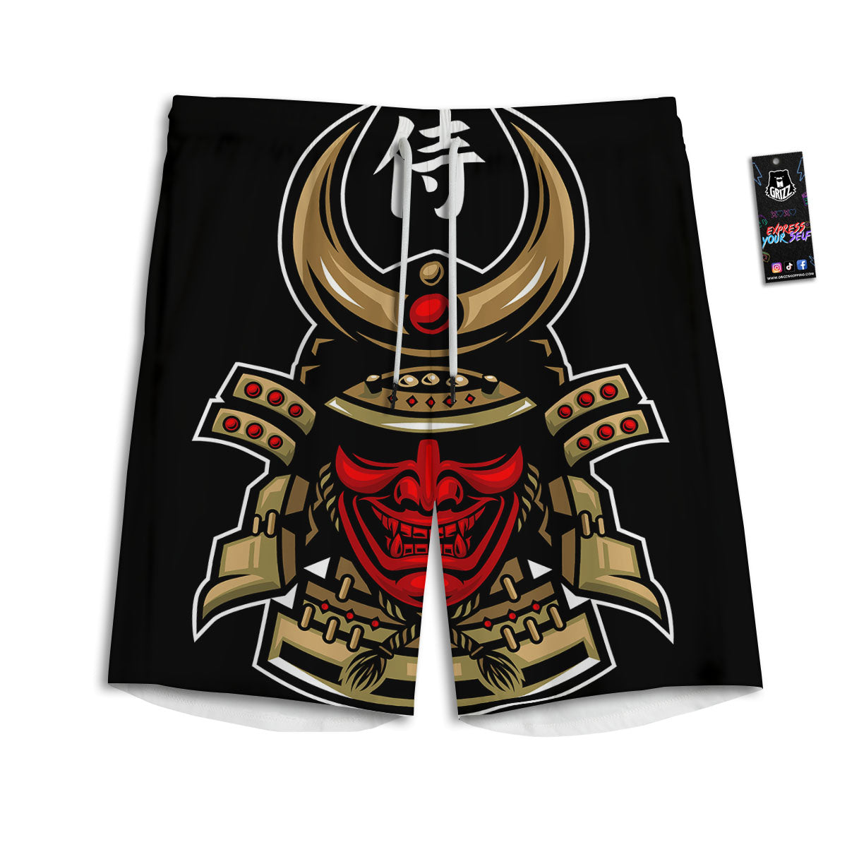Mask Japanese Samurai Print Men's Athletic Shorts