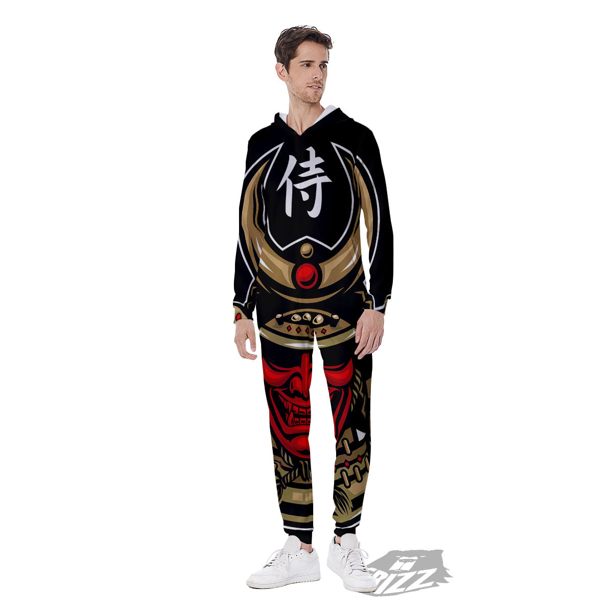 Mask Japanese Samurai Print Men's Jumpsuit-grizzshop