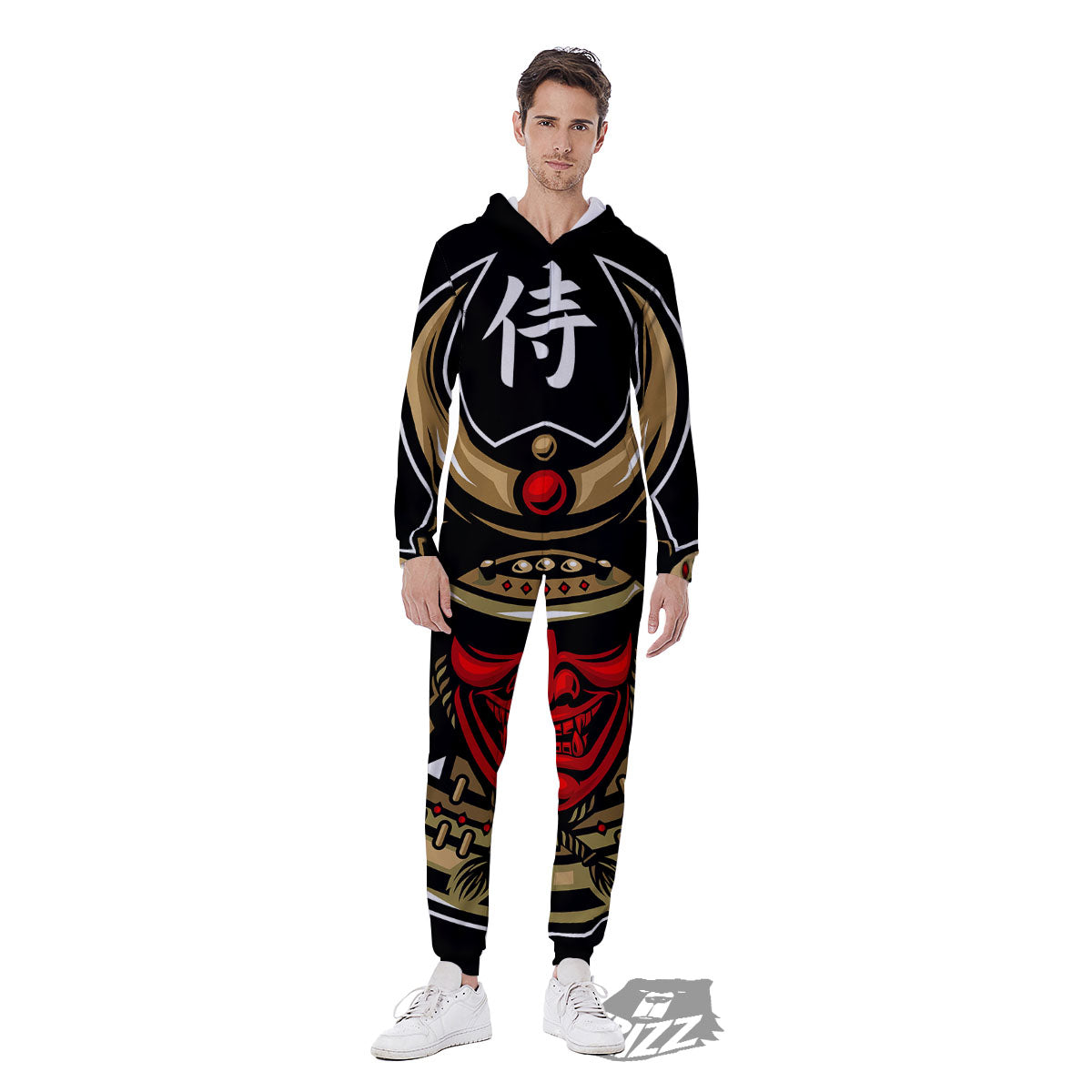 Mask Japanese Samurai Print Men's Jumpsuit-grizzshop