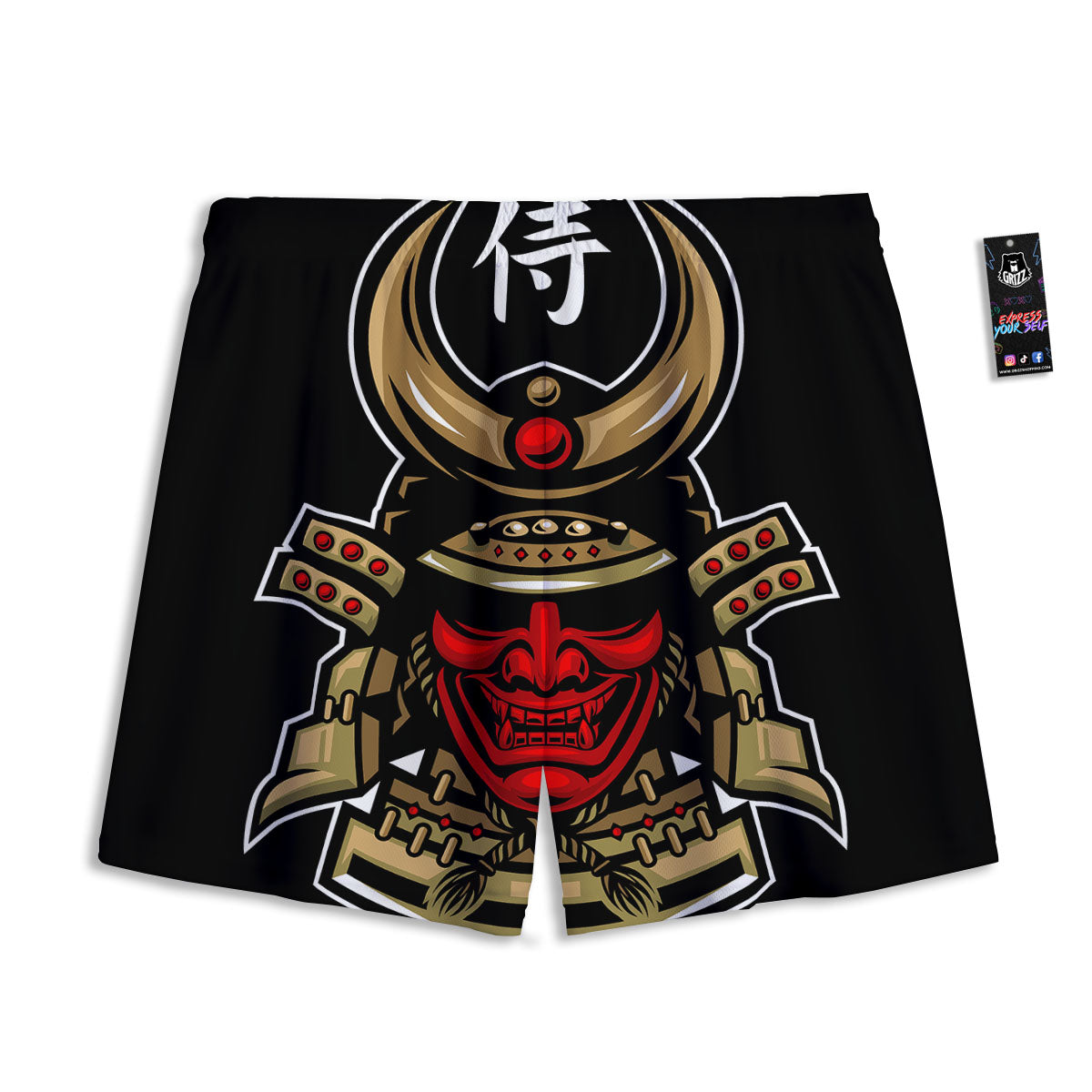 Mask Japanese Samurai Print Mesh Shorts