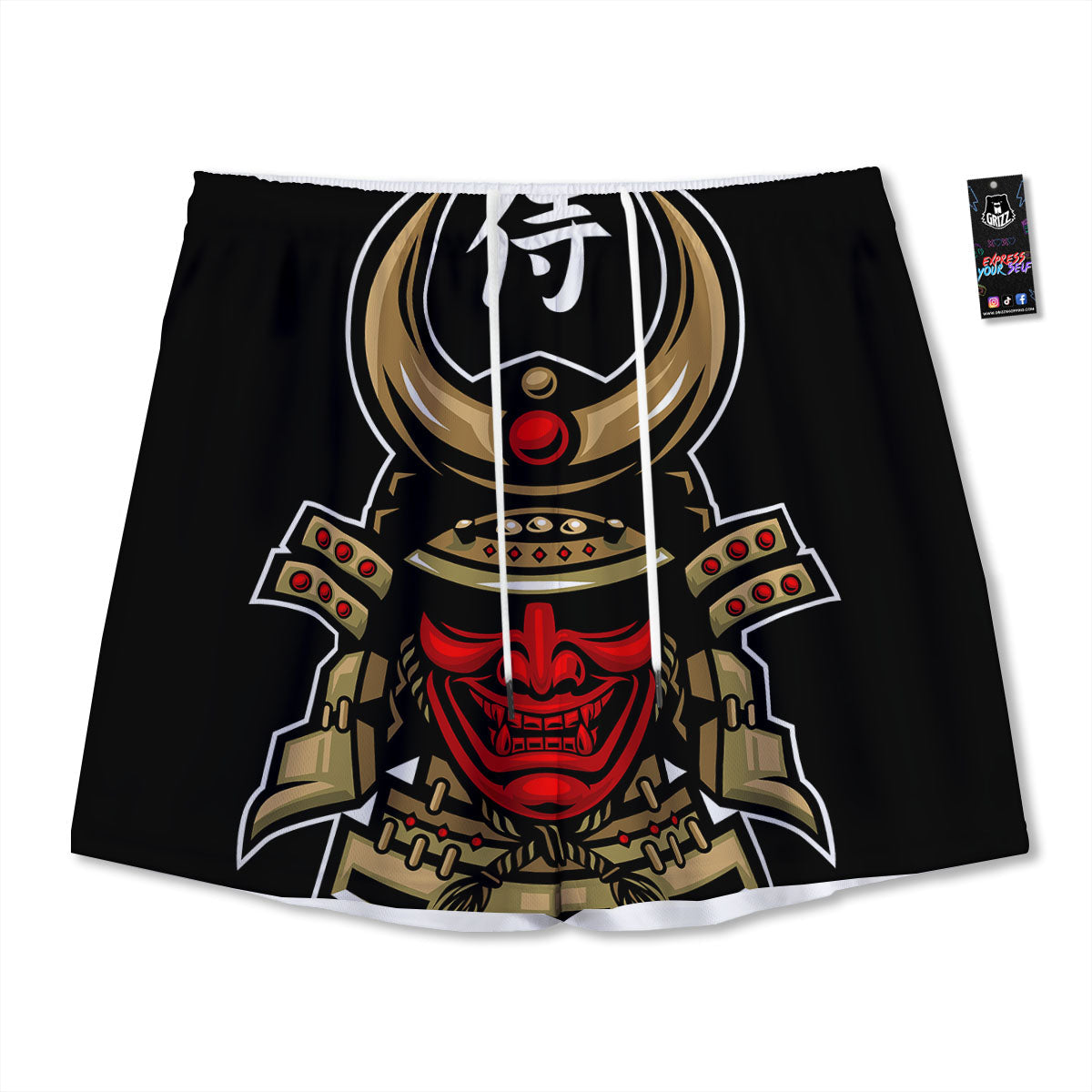 Mask Japanese Samurai Print Mesh Shorts