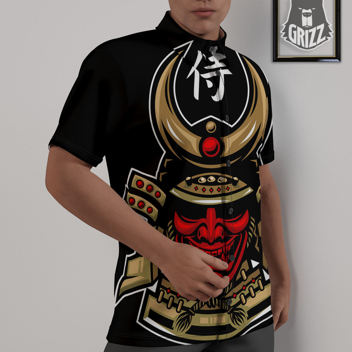 Mask Japanese Samurai Print Untucked Shirts-grizzshop