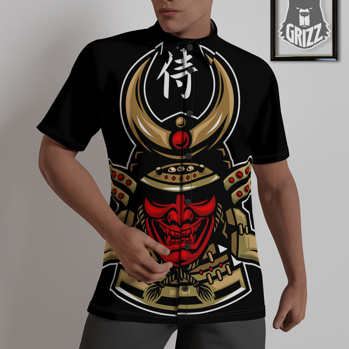 Mask Japanese Samurai Print Untucked Shirts-grizzshop