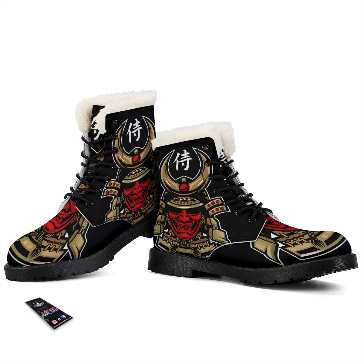 Mask Japanese Samurai Print Winter Boots-grizzshop