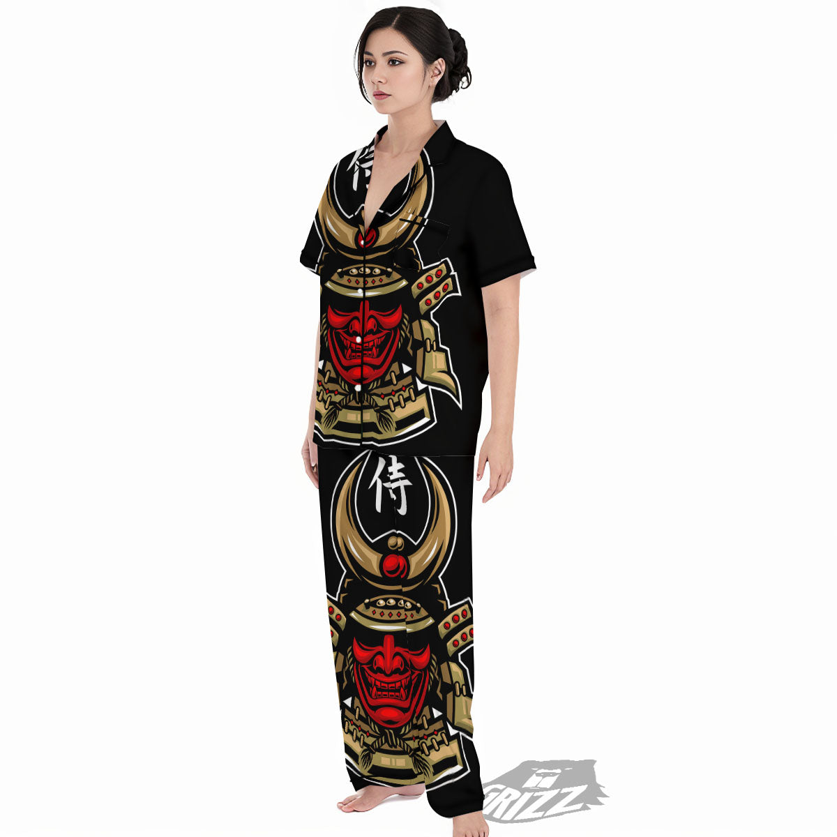 Mask Japanese Samurai Print Women's Pajamas Set-grizzshop