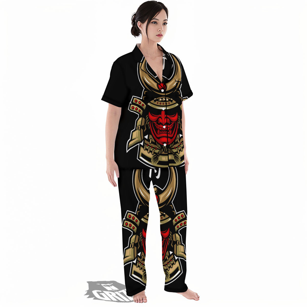 Mask Japanese Samurai Print Women's Pajamas Set-grizzshop