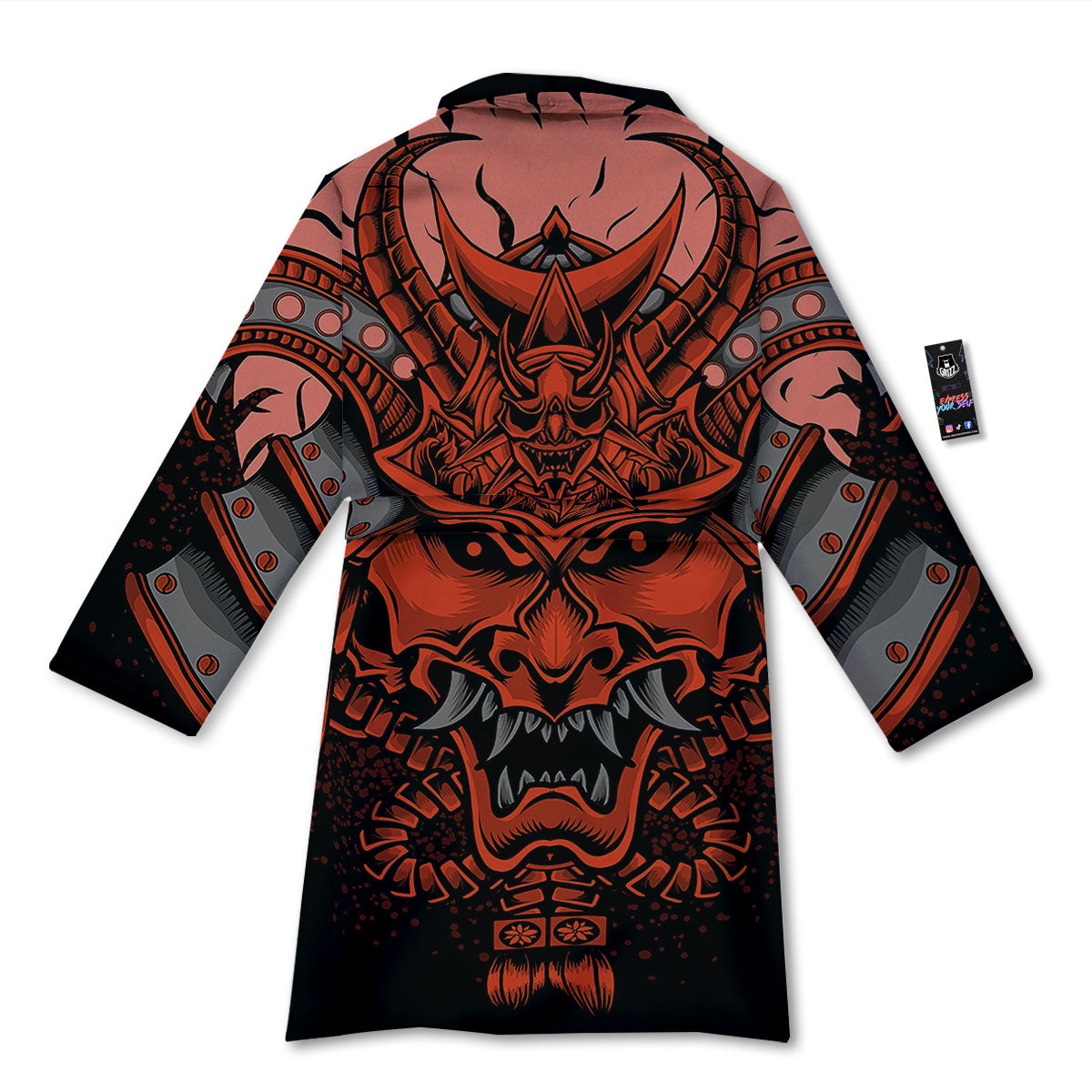 Mask Red Samurai Print Bathrobe-grizzshop