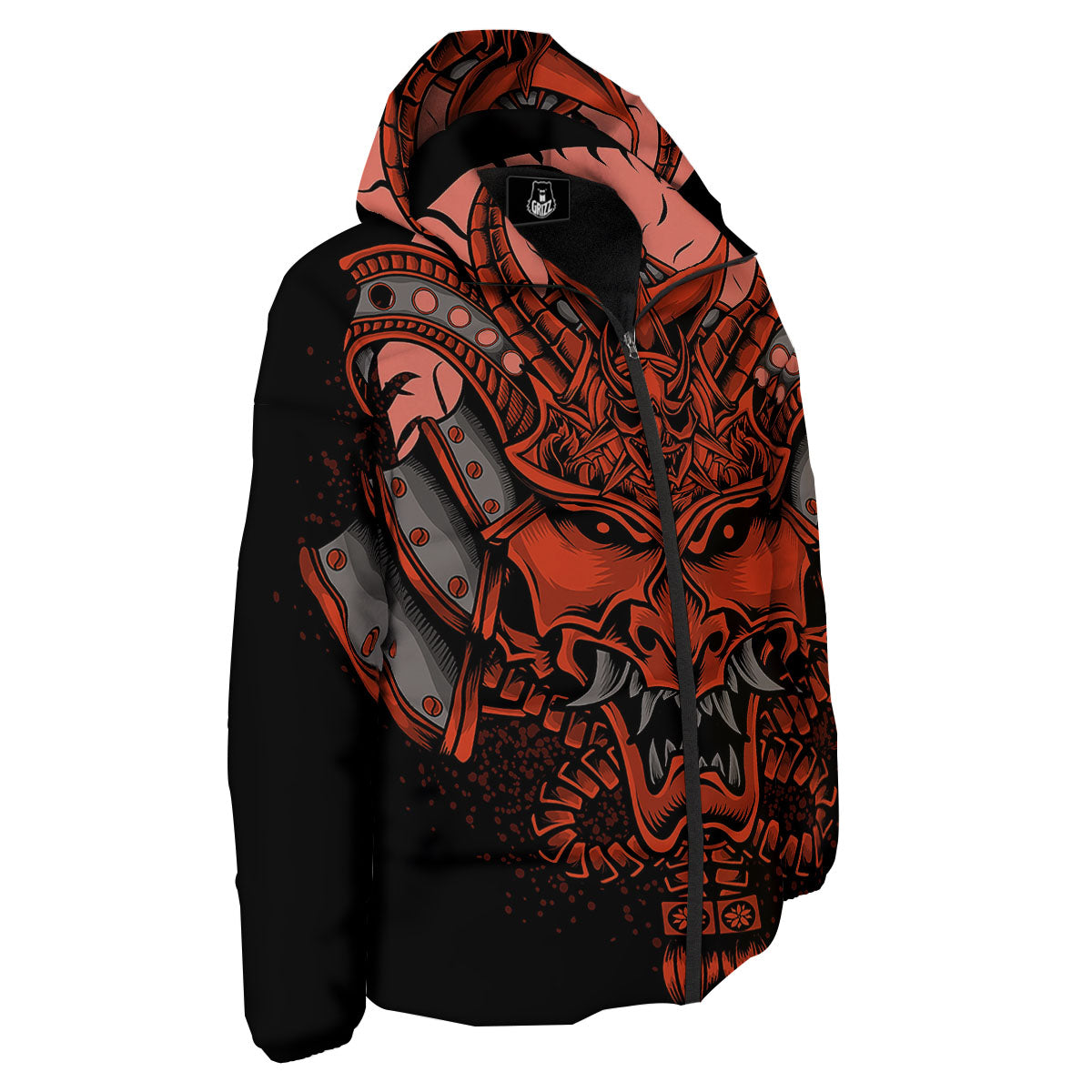 Mask Red Samurai Print Down Jacket-grizzshop