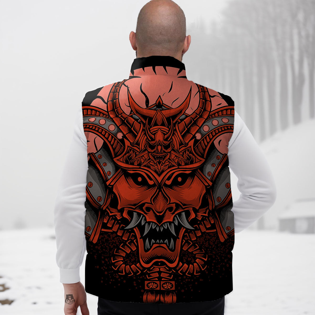 Mask Red Samurai Print Down Vest