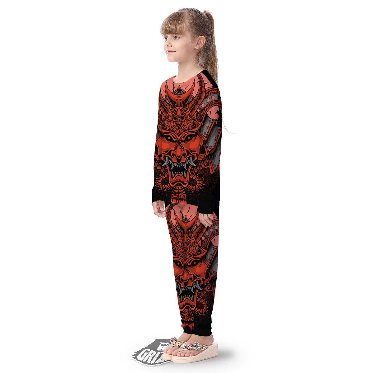 Mask Red Samurai Print Kid's Pajamas-grizzshop