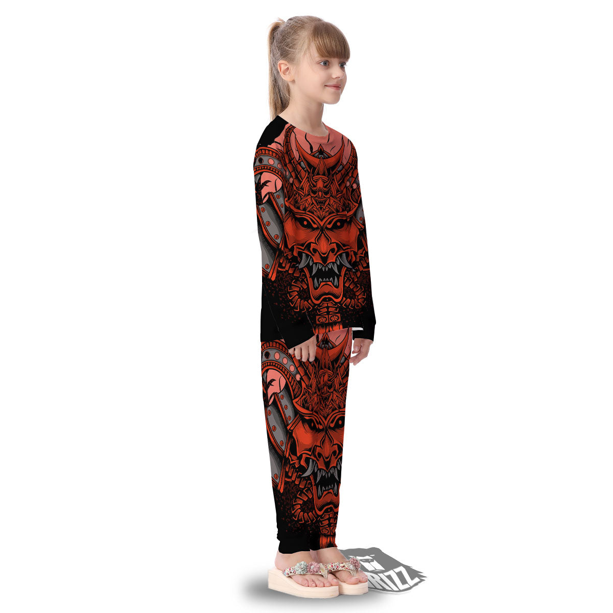 Mask Red Samurai Print Kid's Pajamas-grizzshop