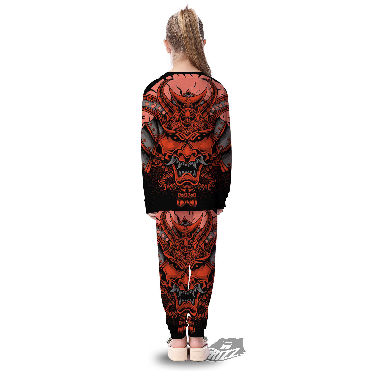 Mask Red Samurai Print Kid's Pajamas-grizzshop