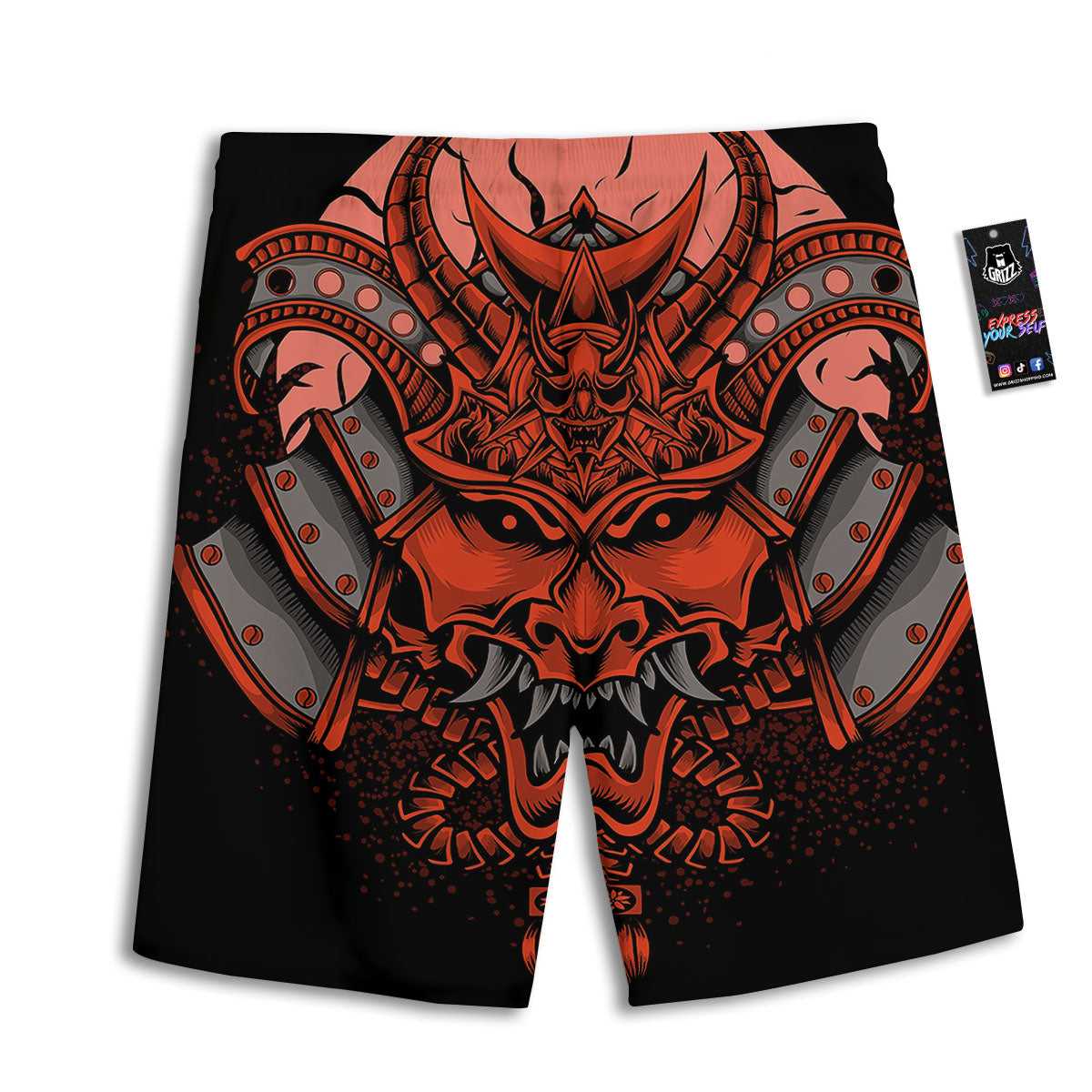 Mask Red Samurai Print Men's Athletic Shorts