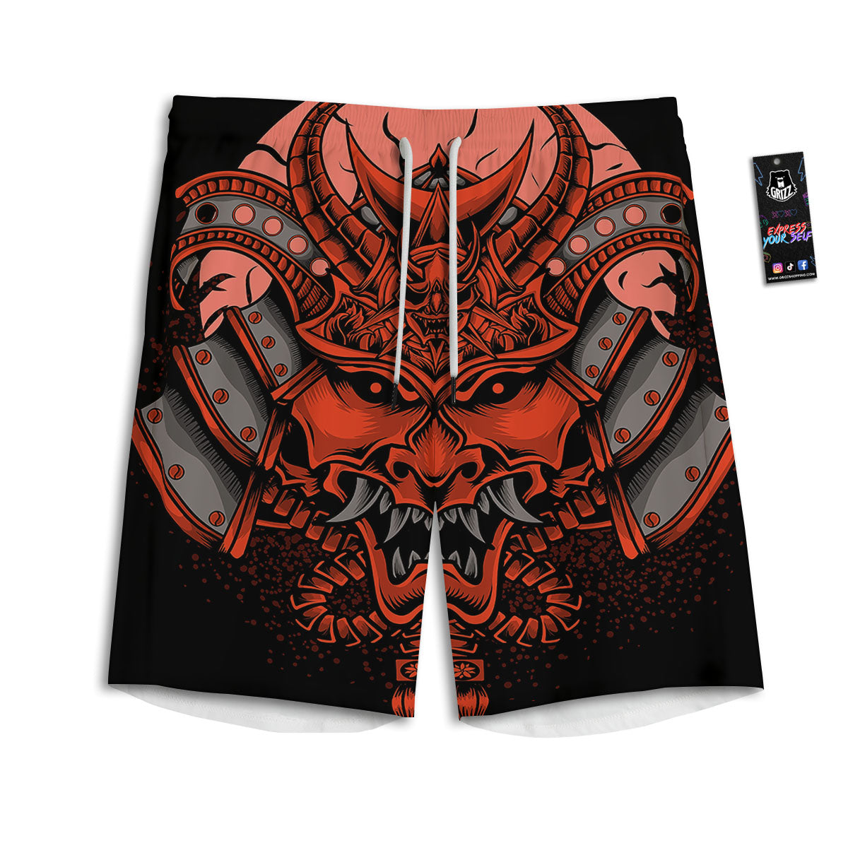 Mask Red Samurai Print Men's Athletic Shorts